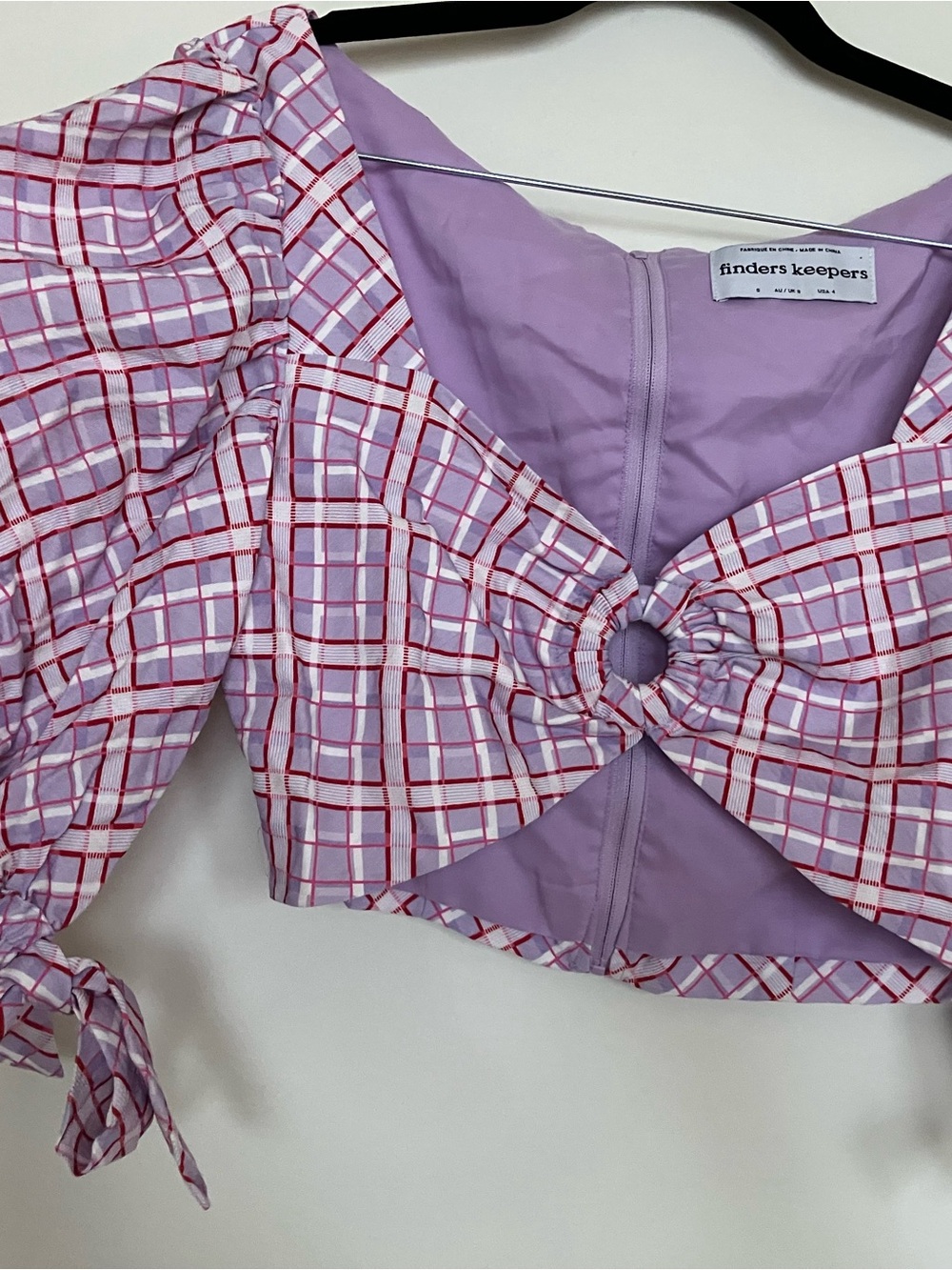 Finders Keepers Plaid Ring-Front Crop Top